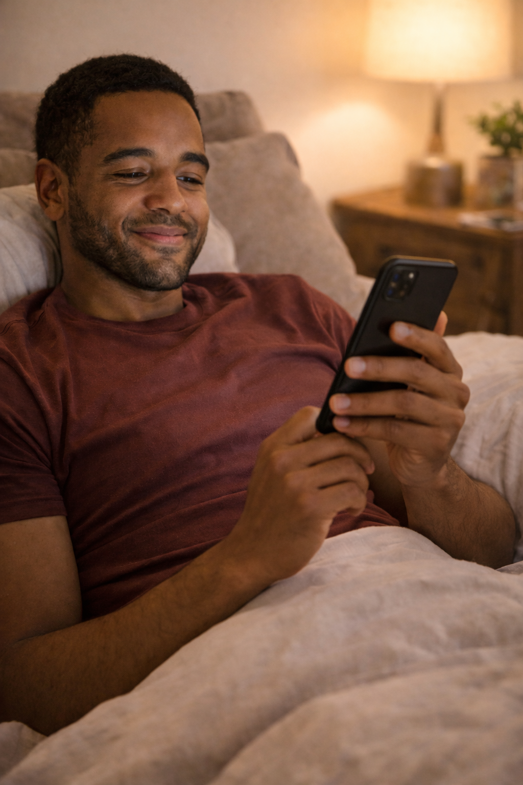 Man reading the Bottoming Secrets guide privately on a tablet at home